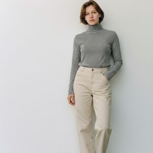 American Eagle Soft And Sexy Cotton Turtleneck Green And White Stripes